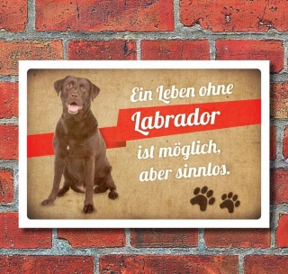 Schild Vintage Retro Deko Geschenk Ein Leben ohne Labrador 3 mm Alu-Verbund  300 x 200 mm