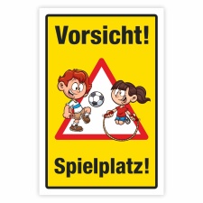 Schild Vorsicht Spielplatz, 3 mm Alu-Verbund  600 x 400 mm