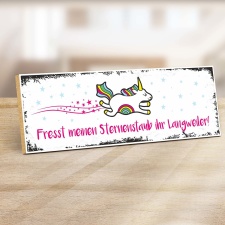 Vintage Shabby Holzschild "Einhorn Fresst meinen Sternenstaub" – Dekoschild aus Holz 30x10 cm