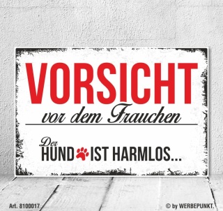 Schild Vintage Shabby Holzschild Dekoschild Hund Vorsicht vor dem Frauchen