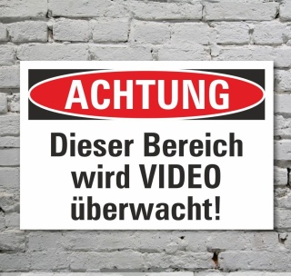 Schild Achtung Bereich wird videoüberwacht Kameraüberwacht 3 mm Alu-Verbund 300 x 200 mm