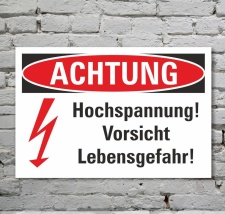 Schild Achtung Vorsicht Hochspannung Lebensgefahr Blitz...
