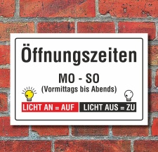 Schild Öffnungszeiten Licht an Licht aus Geschenk...