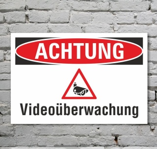 Schild Achtung Videoüberwachung Kamera videoüberwacht 3 mm Alu-Verbund 600 x 400 mm