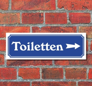 Schild im Straßenschild-Design "Toiletten rechts" 30 x10 cm Alu-Verbund