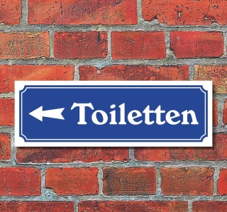 Schild im Straßenschild-Design "Toiletten links" 30 x10 cm Alu-Verbund