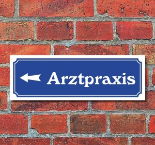 Schild im Straßenschild-Design "Arztpraxis links" 30 x10 cm Alu-Verbund