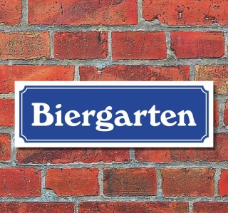 Schild im Straßenschild-Design "Biergarten" 30 x10 cm Alu-Verbund