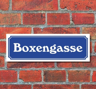 Schild im Straßenschild-Design "Boxengasse" 30 x10 cm Alu-Verbund