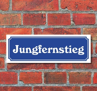 Schild im Straßenschild-Design "Jungfernstieg" 30 x10 cm Alu-Verbund