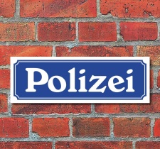 Schild im Straßenschild-Design "Polizei...