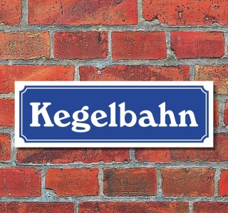 Schild im Straßenschild-Design "Kegelbahn" 30 x10 cm Alu-Verbund