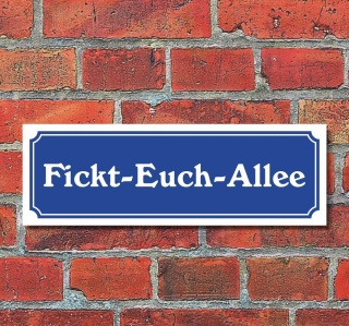 Schild im Straßenschild-Design "Fickt-Euch-Allee" 30 x10 cm Alu-Verbund