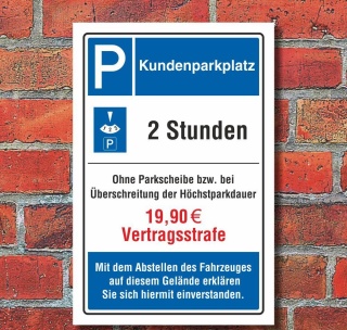 Schild Kundenparkplatz Privatparkplatz Strafe Strafzahlung Wunschtext 3 mm Alu-Verbund