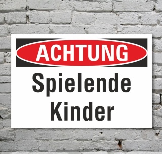 Schild Achtung Spielende Kinder Verbotsschild Hinweisschild 3 mm Alu-Verbund