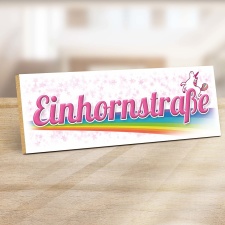 Vintage Shabby Holzschild "Einhornstraße Regenbogen" – Dekoschild aus Holz 30x10 cm