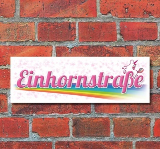 Schild Einhornstraße Unicorn Regenbogen Deko Geschenk Geburtstag - 30x10 cm