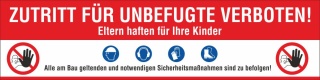 PVC Werbebanner Banner Plane Zutritt verboten Sicherheitsmaßnahmen Bau mit Ösen