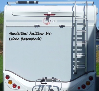 Aufkleber Mindestens Haltbar Bodenblech Wohnmobil Wohnwagen Camping Caravan Auto