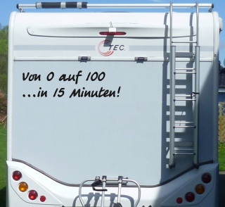 Aufkleber Von 0 auf 100 in 15 Minuten Wohnmobil Wohnwagen Camping Camper Caravan