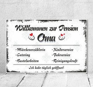 Vintage Shabby Holzschild Dekoschild Pension Oma Großmutter Geburtstag Geschenk
