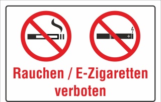 Schild Rauchen E-Zigaretten Vapen Vapes Dampfen verboten 3 mm Alu-Verbund 600 x 400 mm