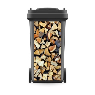 Mülltonnenaufkleber Mülltonne Mülleimer Abfalltonne Holz Holzscheit Brennholz - 720 x 320 mm