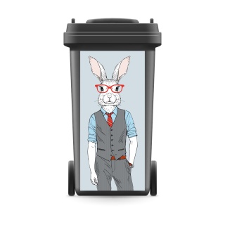 Mülltonnenaufkleber Mülltonne Mülleimer Abfalltonne Sticker Hase Anzug Kaninchen - 740 x 370 mm