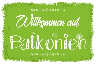 Schild Vintage Shabby Holzschild Türschild Willkommen auf Balkonien Geschenk