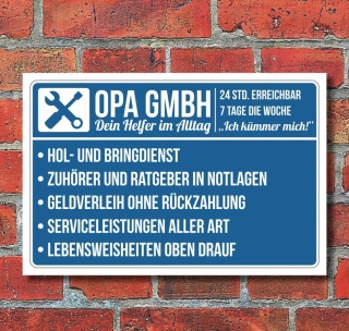 Schild Opa GmbH Geschenk Geburtstag Vatertag Großvater 3 mm Alu-Verbund