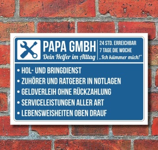 Schild Papa GmbH Geschenk Geburtstag Vatertag 3 mm Alu-Verbund 600 x 400 mm