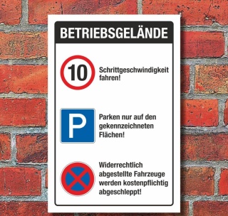 Schild Parkplatz Stellplatz Betriebsgelände Schrittgeschwindigkeit Alu-Verbund