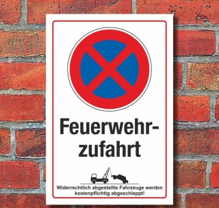 Schild Halteverbot Parkverbot Feuerwehrzufahrt Rettungsfahrzeuge Alu-Verbund 450 x 300 mm