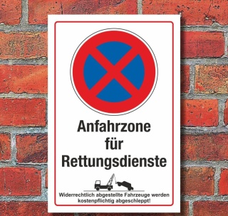 Schild Halteverbot Parkverbot Anfahrzone für Rettungsdienste 3 mm Alu-Verbund