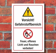 Schild Gefahrstoffbereich Feuer Licht Rauchen verboten 3...