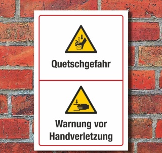 Schild Quetschgefahr Warnung vor Handverletzung Hinweisschild 3 mm Alu-Verbund 300 x 200 mm