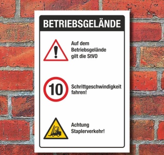 Schild Betriebsgelände StVO Schritt fahren Staplerverkehr 3 mm Alu-Verbund