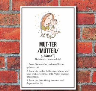 Schild Mutter Mama Superkräfte Muttertag Geburtstag Geschenk 3 mm Alu-Verbund
