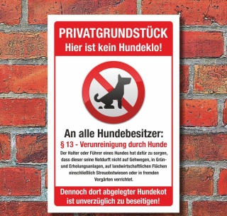 Schild Privatgrundstück Kein Hundeklo Haufen Kot Verunreinigung 3 mm Alu-Verbund