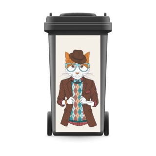 Mülltonnenaufkleber Mülltonne Mülleimer Abfalltonne Katze Hipster Brille- 800 x 370 mm