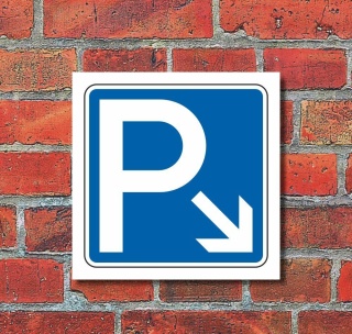 Schild Parkplatz Pfeil rechts abwärts Hinweisschild Parkplatzschild 200 x 200mm