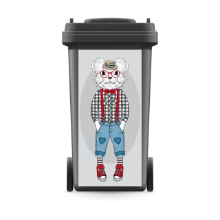 Mülltonnenaufkleber Mülltonne Mülleimer Abfalltonne Tier Maus Hipster- 800 x 370 mm