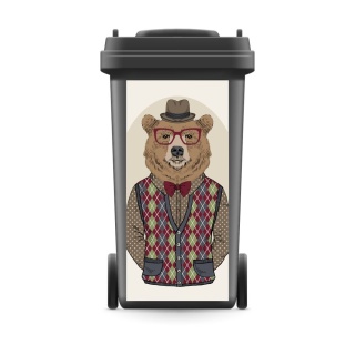 Mülltonnenaufkleber Mülltonne Mülleimer Abfalltonne Tier Bär Brille Hut- 720 x 320 mm