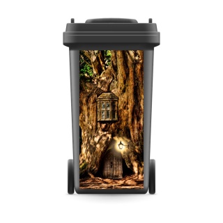 Mülltonnenaufkleber Mülltonne Mülleimer Abfalltonne Baum Zwerge Haus Mystisch- 800 x 370 mm