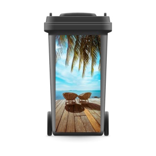 Mülltonnenaufkleber Mülltonne Mülleimer Abfalltonne Urlaub Palmen Karibik Sitze- 720 x 320 mm