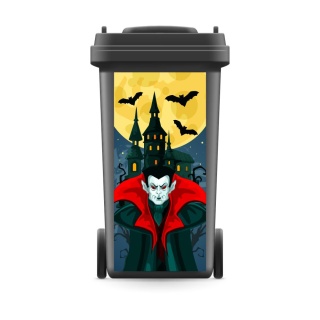 Mülltonnenaufkleber Mülltonne Mülleimer Abfalltonne Dracula Schloss Halloween- 720 x 320 mm