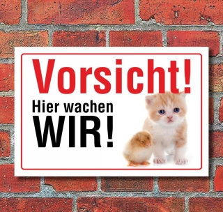 Schild Hier wachen wir Kätzchen Küken Geschenk Geburtstag 3 mm Alu-Verbund