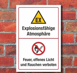 Schild Explosive Atmosphäre Feuer Licht Rauchen verboten 3 mm Alu-Verbund 450 x 300 mm