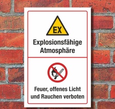 Schild Explosive Atmosphäre Feuer Licht Rauchen...