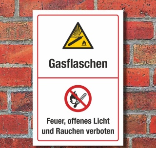 Schild Gasflaschen Gas Feuer Licht Rauchen verboten 3 mm Alu-Verbund 300 x 200 mm